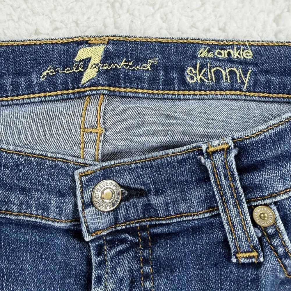 7 For All Mankind The Ankle Skinny Jeans Womens 30 Blue Distressed Stretch 30x27